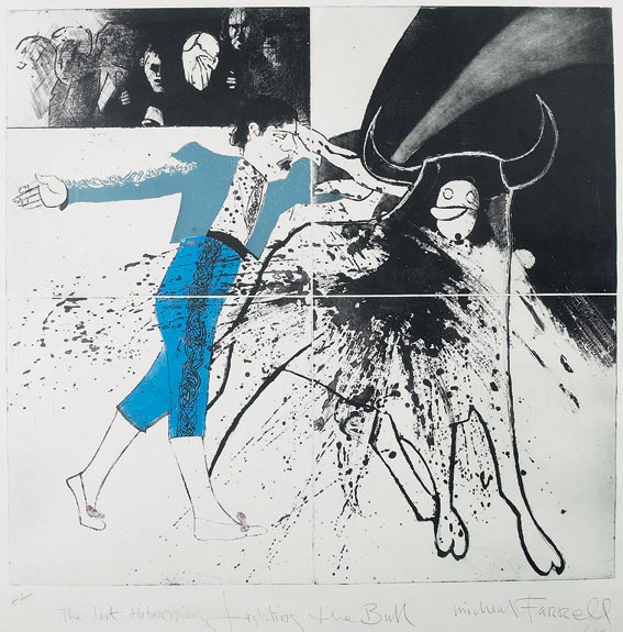 THE LAST HIBERNIAN FIGHTING THE BULL by Micheal Farrell sold for 1,900 at Whyte's Auctions