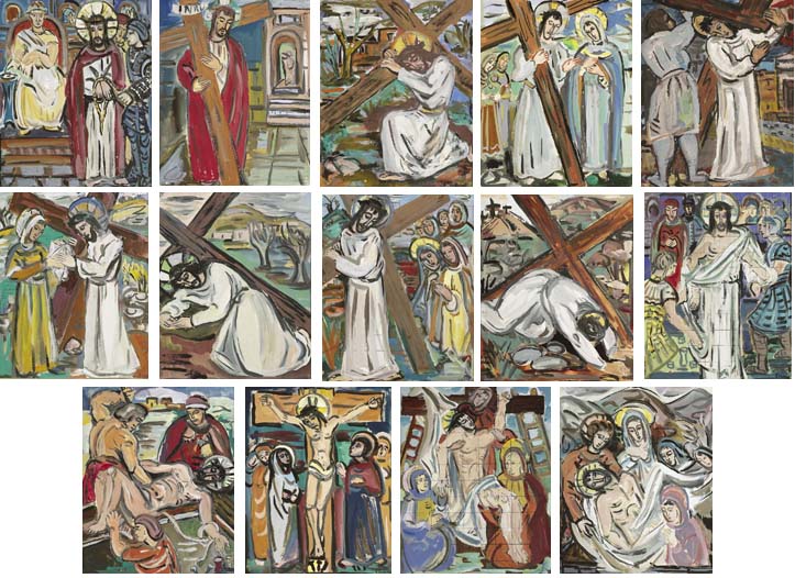 STATIONS OF THE CROSS FOR KILTULLAGH CHURCH, COUNTY GALWAY (COMPLETE SET OF FOURTEEN) by Evie Hone sold for 42,000 at Whyte's Auctions