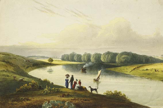 GROUP OF FIGURES WITH HOUND BEFORE A RIVER, NEAR BELFAST by William Nicholl sold for 1,000 at Whyte's Auctions