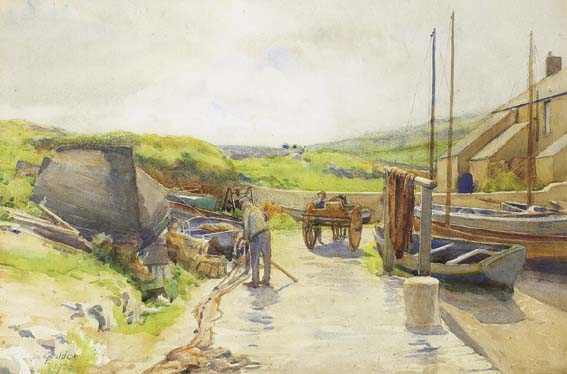 MENDING THE NETS by David Gould sold for 2,100 at Whyte's Auctions