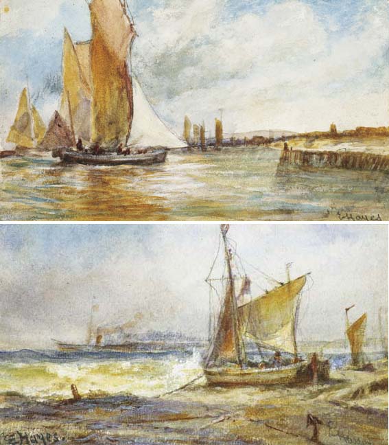 SAILING VESSELS OFF A SHORE (A PAIR) by Edwin Hayes sold for 2,400 at Whyte's Auctions