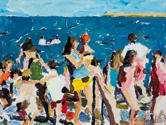 BATHERS AT SEAPOINT, COUNTY DUBLIN by Stephen Cullen sold for 800 at Whyte's Auctions