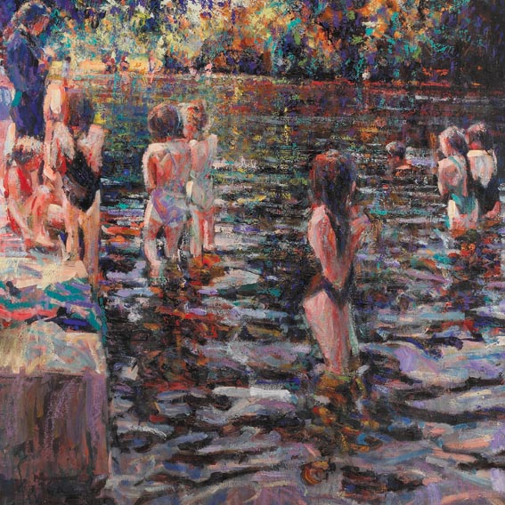 THE SWIMMING LESSON (LISMORE RIVER POOL) by Arthur K. Maderson sold for 15,000 at Whyte's Auctions