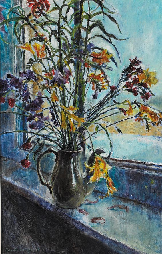 COFFEE POT WITH LILIES AND MONTBRETIA ON A WINDOWSILL by Sarah Longley sold for 1,300 at Whyte's Auctions