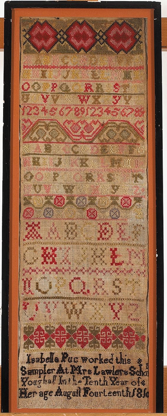 EARLY NINETEENTH CENTURY CHILD'S SAMPLER by Isabelle Pue sold for 600 at Whyte's Auctions