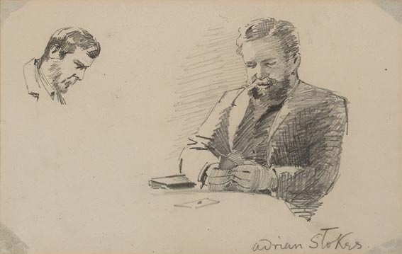 PORTRAIT SKETCH OF ADRIAN STOKES AT CARDS and A PAGE OF CHARACTER SKETCHES (A PAIR) by Edith Oenone Somerville sold for 200 at Whyte's Auctions