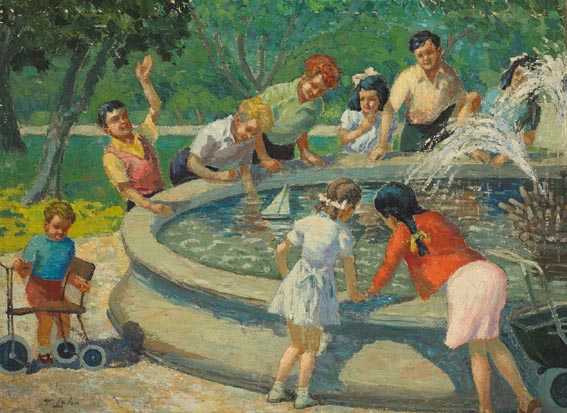 CHILDREN IN ST. STEPHEN'S GREEN, DUBLIN by Tom Lalor sold for 2,600 at Whyte's Auctions