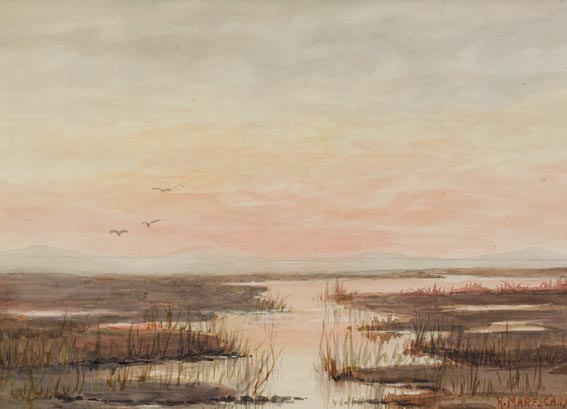 SUNSET ON THE MARSHES, COUNTY KILKENNY by Kathleen Marescaux sold for 250 at Whyte's Auctions