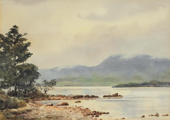 MIST ON MOYLUSSA MOUNTAIN, LOUGH DERG by The Hon. Grace Mary Trench sold for 350 at Whyte's Auctions