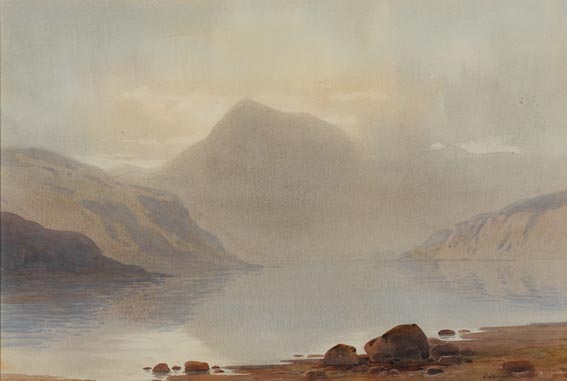 LAKE AND MOUNTAINS, THOUGHT TO BE LOUGH DAN, COUNTY WICKLOW by Captain George Drummond Fish sold for 370 at Whyte's Auctions