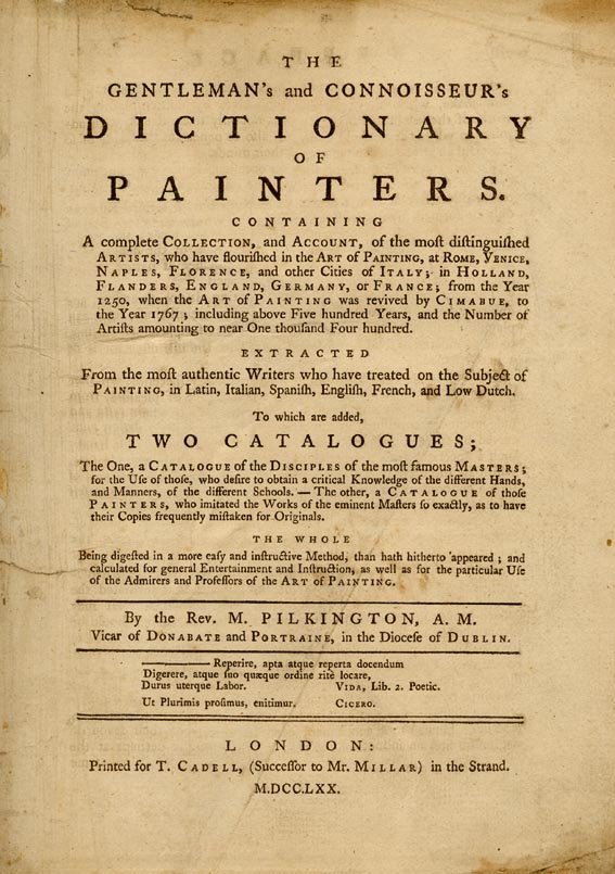 The Gentleman's and Connoisseur's Dictionary of Painters by Rev. Matthew Pilkington sold for 250 at Whyte's Auctions
