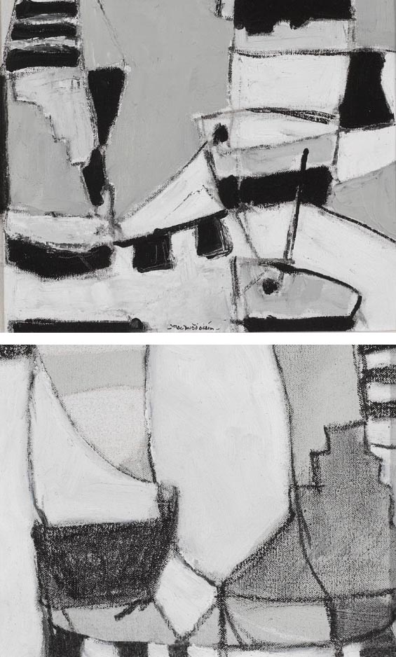 STRONG WIND IN THE HARBOUR and MOORING LINES IN HARBOUR, ST IVES (A PAIR) by Pdraig MacMiadhachin RWA (1929-2017) at Whyte's Auctions