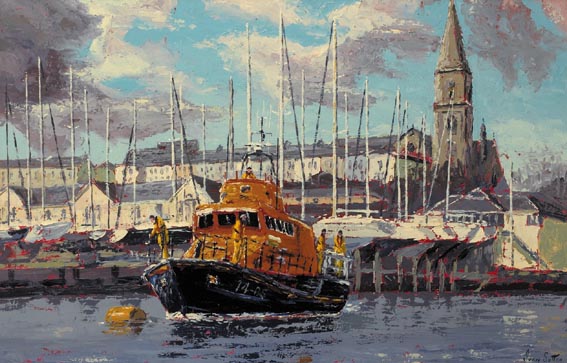 RESCUE CALL TO DUBLIN BAY - DUN LAOGHAIRE LIFE BOAT by Ivan Sutton sold for 3,000 at Whyte's Auctions