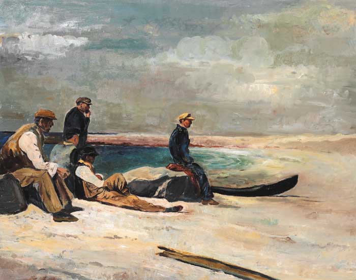FISHERMEN WITH CURRACHS, INIS ORR by Sen Keating sold for 82,000 at Whyte's Auctions