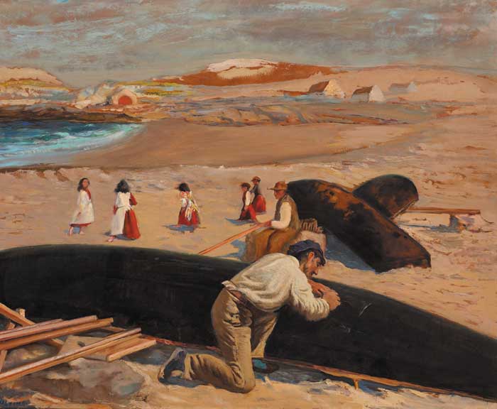 MENDING A CURRACH ON A WEST OF IRELAND BEACH by Sen Keating sold for 165,000 at Whyte's Auctions