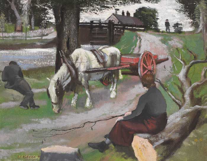 HORSE AND CART AND FIGURES RESTING BY A CANAL LOCK by Simon Coleman sold for 2,000 at Whyte's Auctions