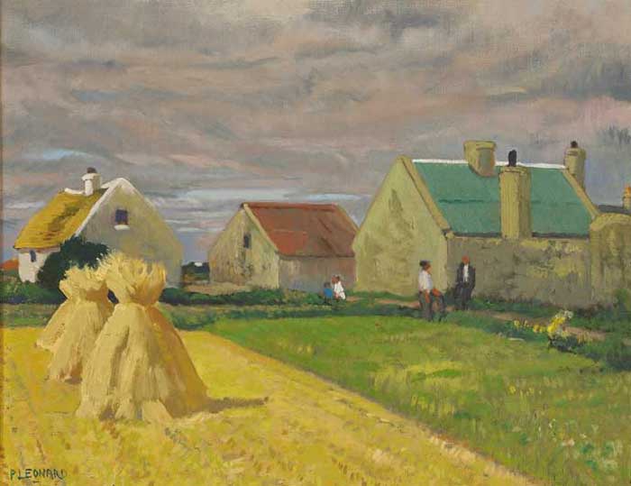 CORN STOOKS AND COTTAGES AT RUSH by Patrick Leonard sold for 6,800 at Whyte's Auctions