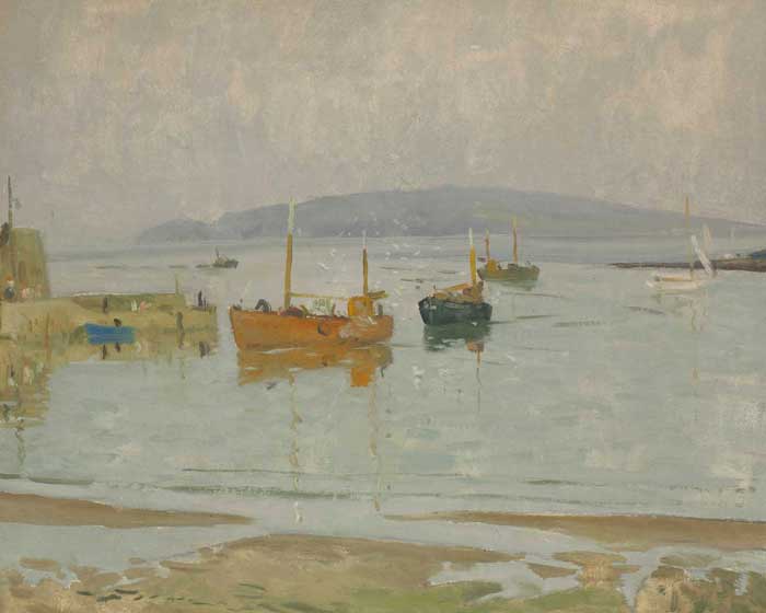 FISHING BOATS AND GULLS AT RUSH by Patrick Leonard sold for 6,200 at Whyte's Auctions
