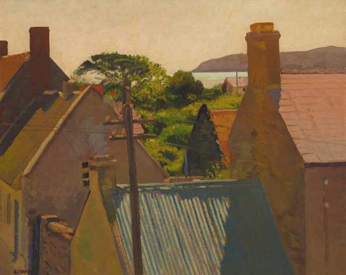 ROOFTOPS AND BACK GARDENS LOOKING OUT TO SEA, circa 1950s by Patrick Leonard sold for 5,200 at Whyte's Auctions