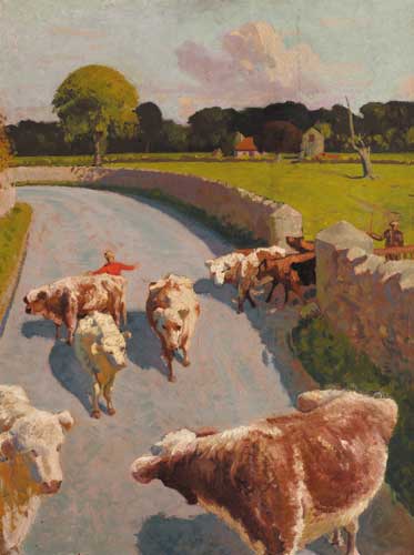 HERDING CATTLE ONTO A ROAD by Patrick Leonard sold for 9,500 at Whyte's Auctions