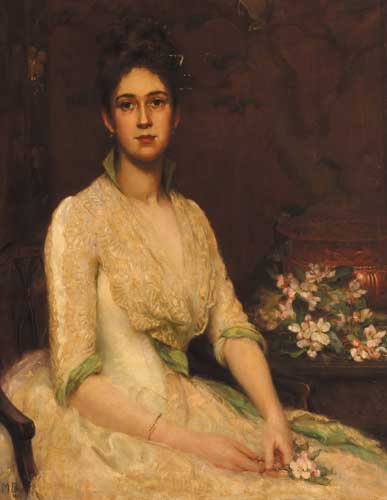 PORTRAIT OF A LADY WITH A SPRAY OF APPLE BLOSSOM, 1888 by Mary Drew sold for 2,900 at Whyte's Auctions