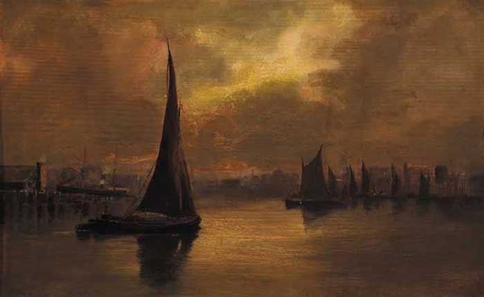 TRAWLERS IN DUBLIN BAY by Joseph Fitzgerald sold for 1,900 at Whyte's Auctions