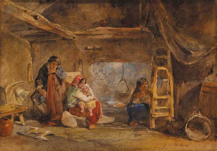 FIGURES IN AN IRISH CABIN, circa 1844 by Francis William Topham sold for 5,500 at Whyte's Auctions