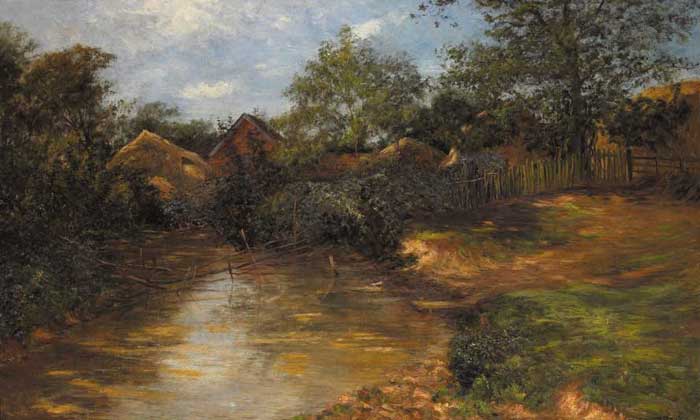 A STREAM WITH HAYSTACKS AND FARM BUILDINGS BEYOND by Rose J. Leigh sold for 3,000 at Whyte's Auctions