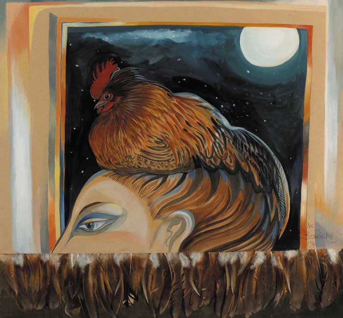 WOMAN WITH BANTAM ON HEAD, 1984 by Pauline Bewick sold for 8,200 at Whyte's Auctions
