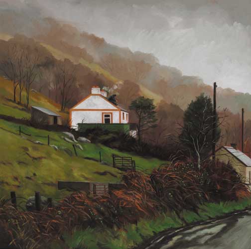LANDSCAPE WITH MAN MENDING COTTAGE ROOF, 1998 by Martin Gale sold for 4,000 at Whyte's Auctions