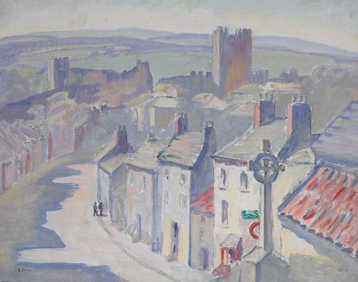 RURAL VILLAGE WITH HIGH CROSS AND CASTLE, POSSIBLY KELLS, COUNTY MEATH by Letitia Marion Hamilton RHA (1878-1964) at Whyte's Auctions