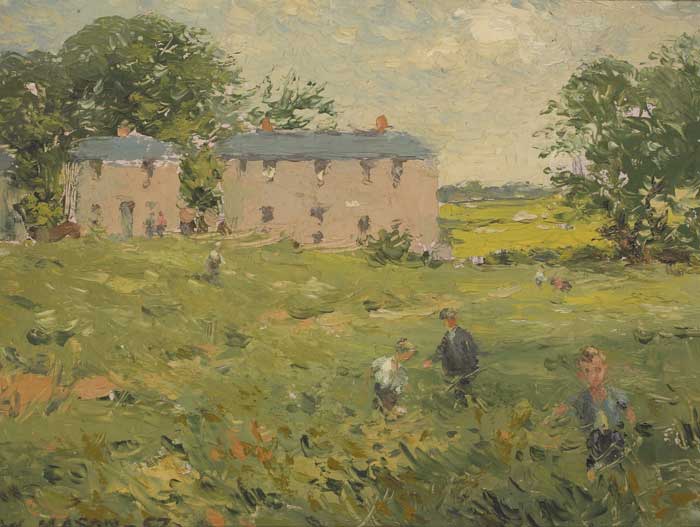 A COUNTRY HOUSE WITH FIGURES IN GARDEN, 1957 by William Mason sold for 1,500 at Whyte's Auctions