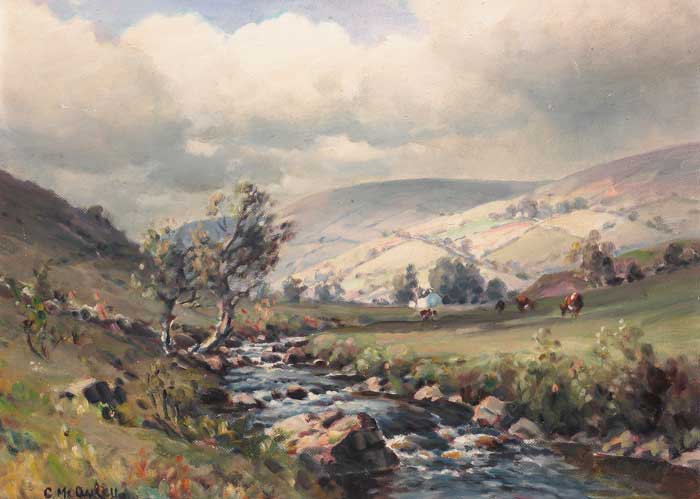 STREAM RUNNING THROUGH A VALLEY WITH CATTLE GRAZING AND FARMHOUSE BEYOND by Charles J. McAuley sold for 4,000 at Whyte's Auctions