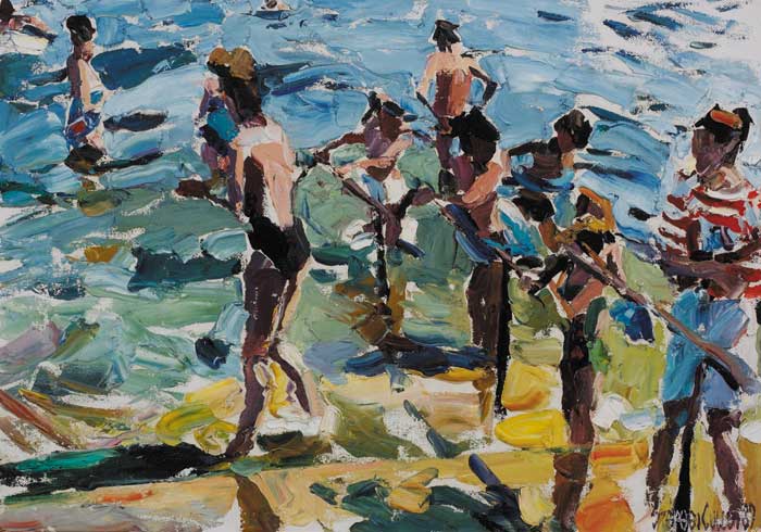 BATHERS AT THE FORTY FOOT, SANDYCOVE, 1989 by Stephen Cullen sold for 1,600 at Whyte's Auctions