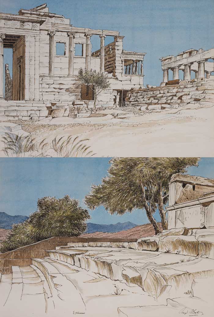 THE ERECHTHEION, ATHENS and GREEK THEATRE EPIDAURUS, 1970 (A PAIR) by Raymond McGrath sold for 2,500 at Whyte's Auctions
