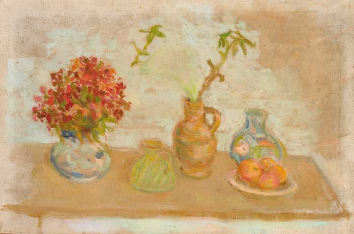 TABLETOP STILL LIFE WITH FLOWERS AND FRUIT by Stella Steyn sold for 3,000 at Whyte's Auctions