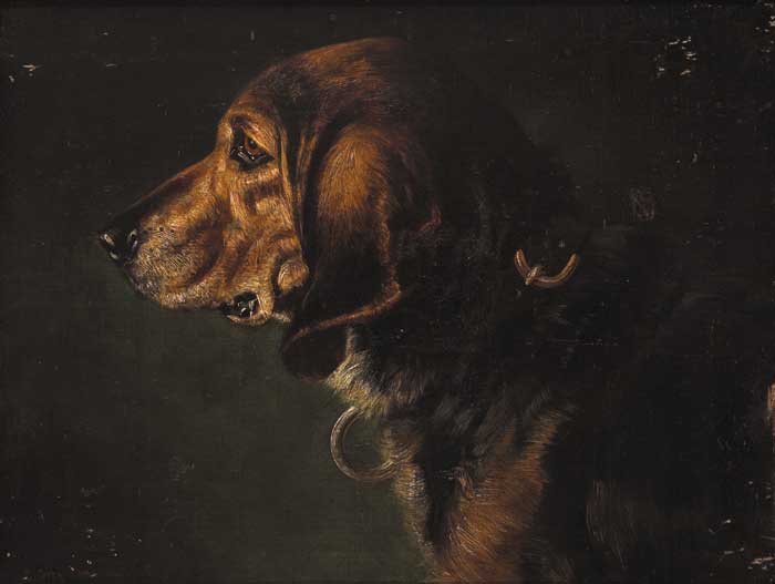 STUDY OF THE HEAD OF A CELEBRATED BLOOD HOUND, THE PROPERTY OF WILLIAM DREWETT, ESQ., PORTOBELLO GARDENS, 1842 by Charles Grey sold for 1,300 at Whyte's Auctions