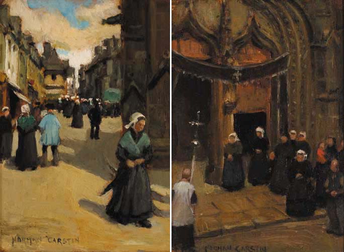 SATURDAY (JOSSELIN) and FACADE OF THE NOTRE DAME DU RONCIER, JOSSELIN, circa 1911 (A PAIR) by Norman Garstin sold for 14,000 at Whyte's Auctions