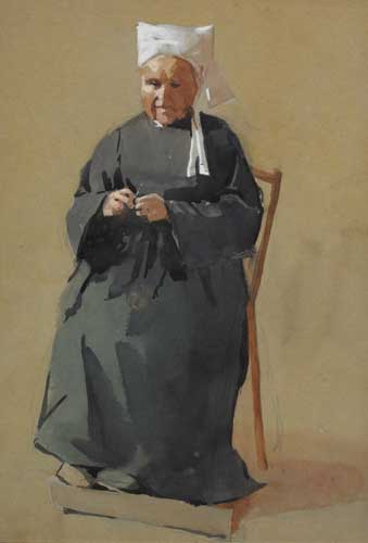 BRETON WOMAN WITH NEEDLEWORK by Norman Garstin sold for 1,200 at Whyte's Auctions