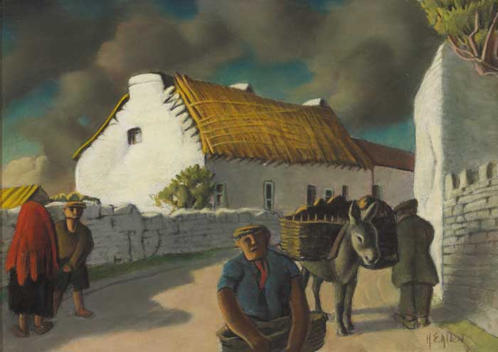 WEST OF IRELAND VILLAGE WITH DONKEY AND FIGURES by Harry Epworth Allen sold for 5,200 at Whyte's Auctions