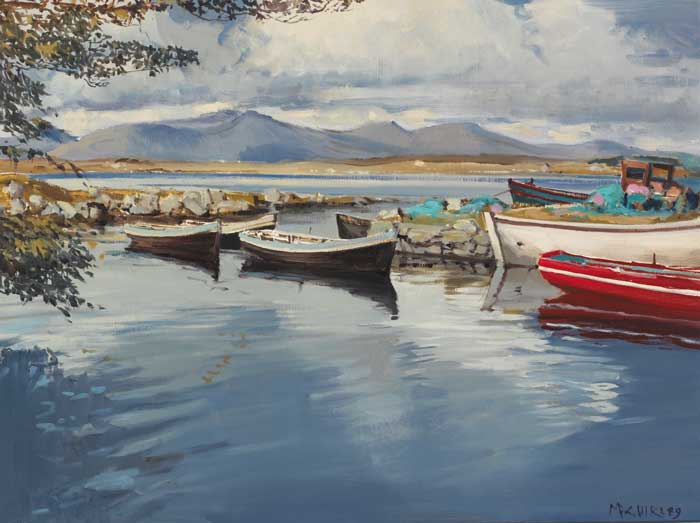 BY THE MONASTERY PIER, ROUNDSTONE, 1989 by Cecil Maguire sold for 11,000 at Whyte's Auctions