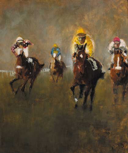 HORSE RACING SCENE, 1971 by Peter Curling sold for 5,700 at Whyte's Auctions