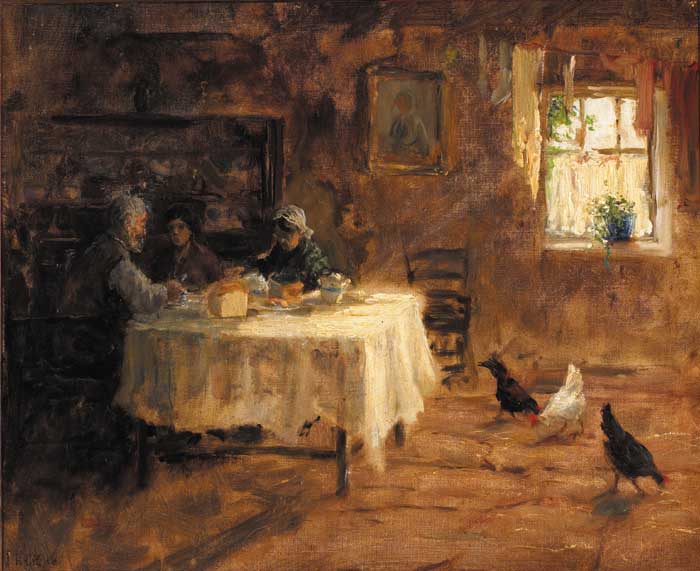 COTTAGE INTERIOR WITH CHICKENS, OR A KERRY COTTAGE by James Humbert Craig RHA RUA (1877-1944) at Whyte's Auctions