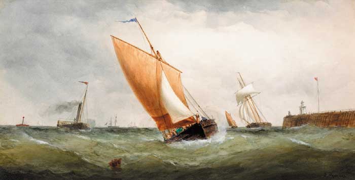 SHIPPING OFF A HARBOUR WALL, 1871 by Edwin Hayes sold for 7,700 at Whyte's Auctions