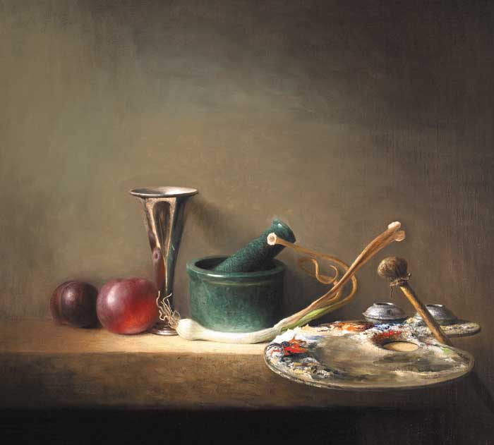 STILL LIFE WITH PLUMS AND SILVER by Stuart Morle sold for 7,200 at Whyte's Auctions