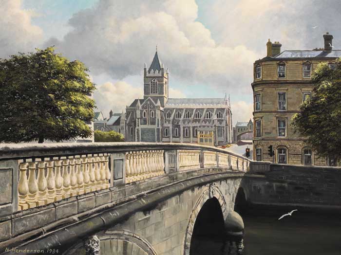 CHRISTCHURCH SEEN FROM O'DONOVAN ROSSA BRIDGE, DUBLIN, 1984 by Neville Henderson sold for 900 at Whyte's Auctions