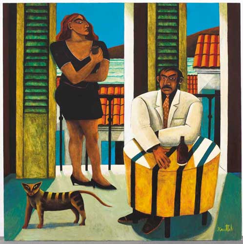 MAN, WOMAN AND CAT IN INTERIOR by Graham Knuttel sold for 12,000 at Whyte's Auctions