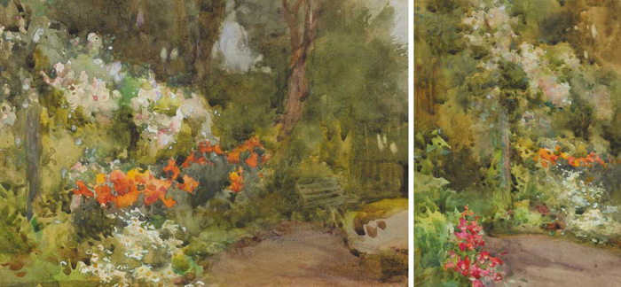 HERBACEOUS BORDER WITH GARDEN BENCH and WOODLAND PATH, KILMURRAY (A PAIR) by Mildred Anne Butler sold for 7,200 at Whyte's Auctions
