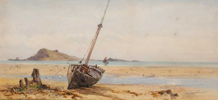 MOORED BOAT ON SUTTON STRAND WITH IRELAND'S EYE BEYOND, 1888 by William Bingham McGuinness sold for 2,600 at Whyte's Auctions