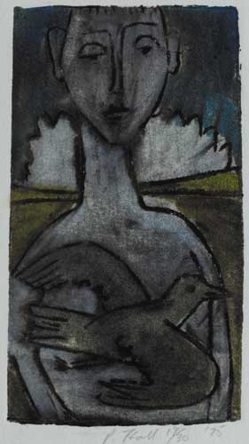 BOY WITH BIRD, 1975 by Percy Hall sold for 150 at Whyte's Auctions